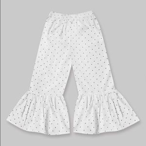 Girls White & Black Polka Dot Boho Ruffle Pants